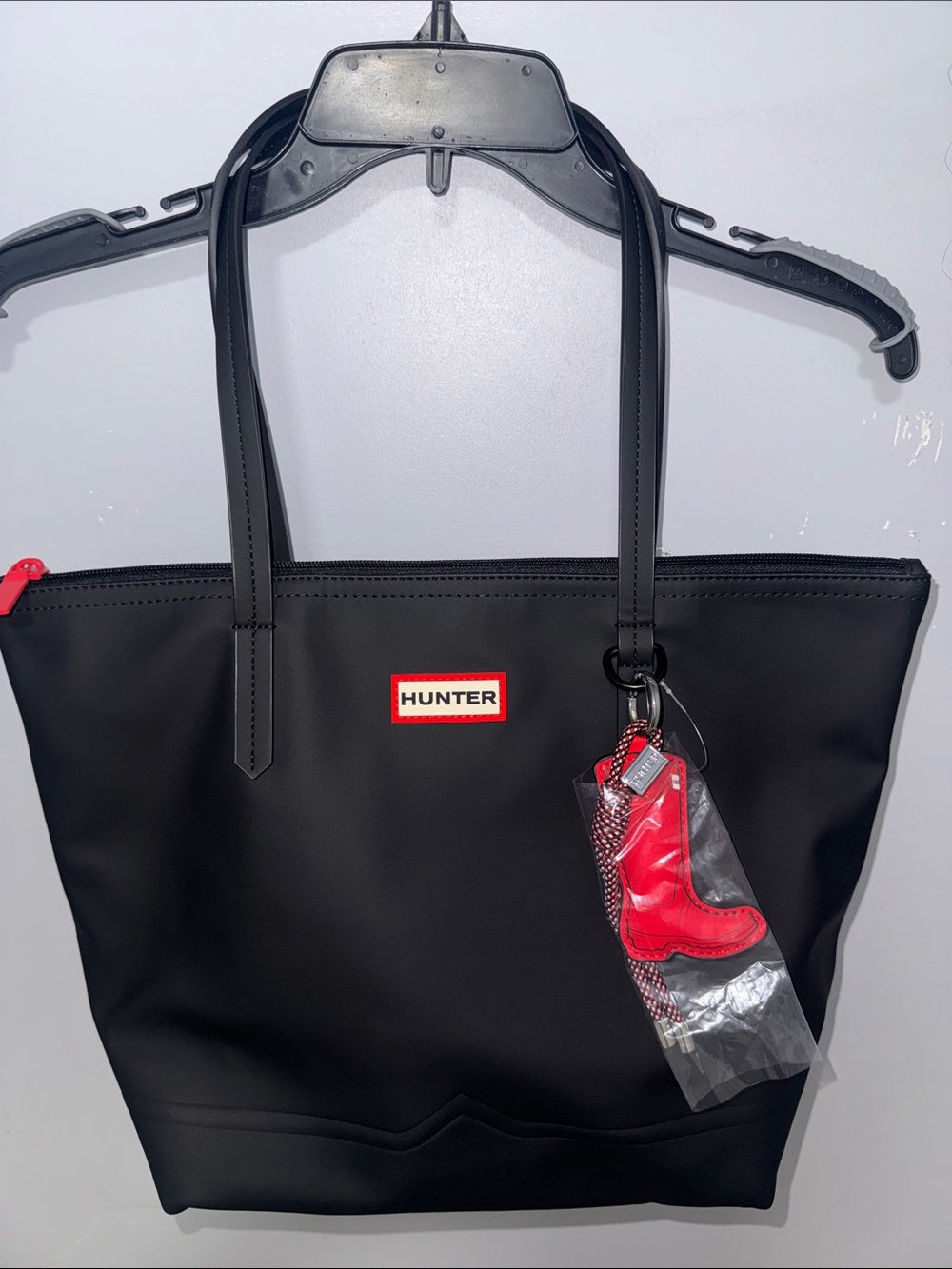 Hunter Black Tote Bag with Red Accents